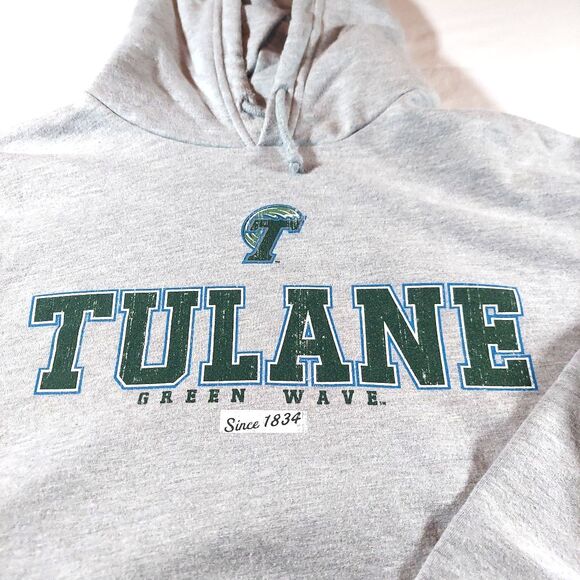 Tulane Green Wave Grey Hoodie Adult Medium - Picture 4 of 8